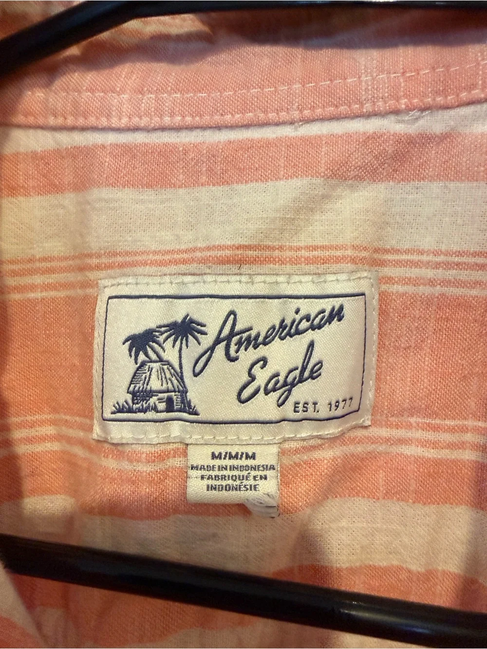 American Eagle pink white striped button-up shirt sleeve 100 cotton shirt medium